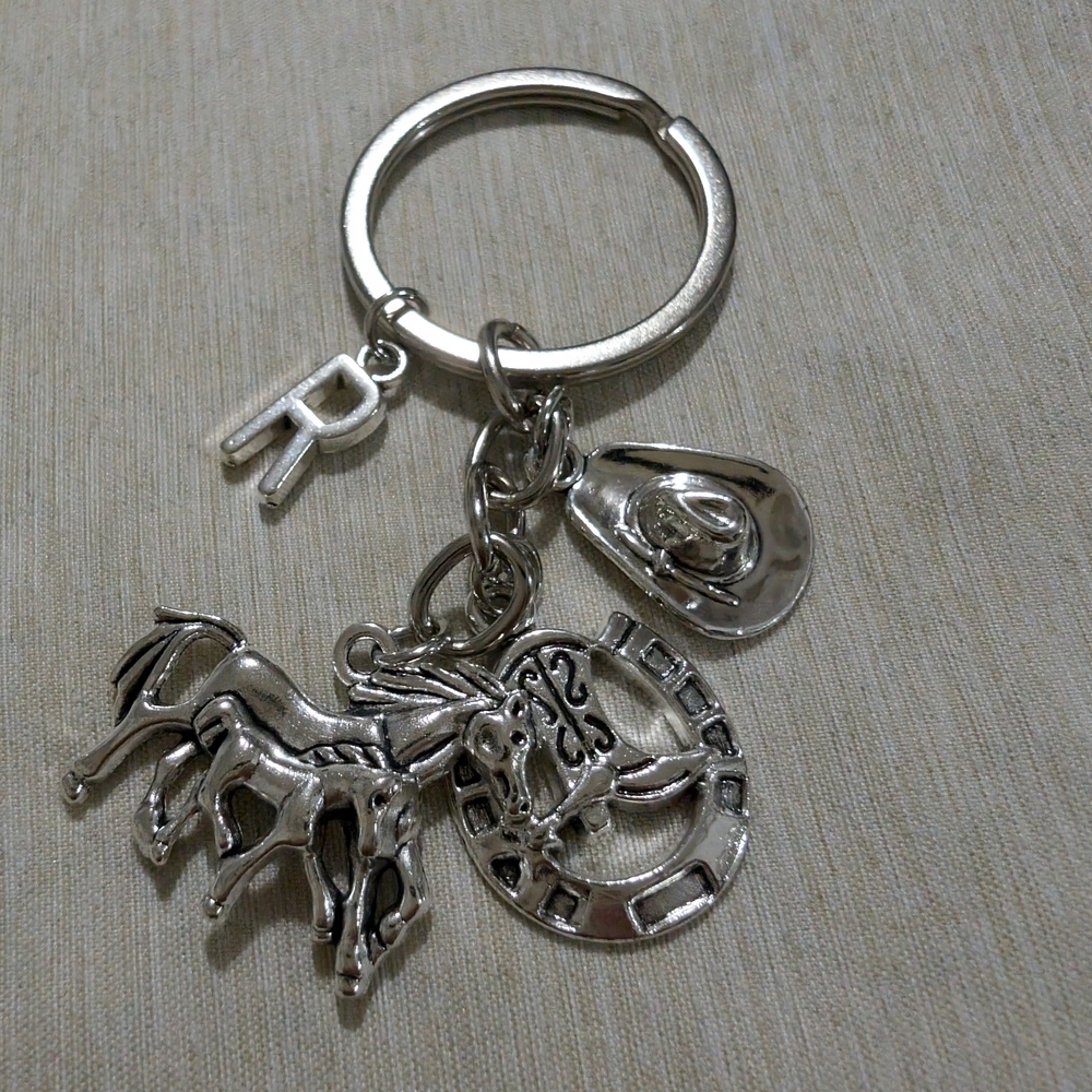 Vintage Western Silver Charm Keychain With The Letter "R"